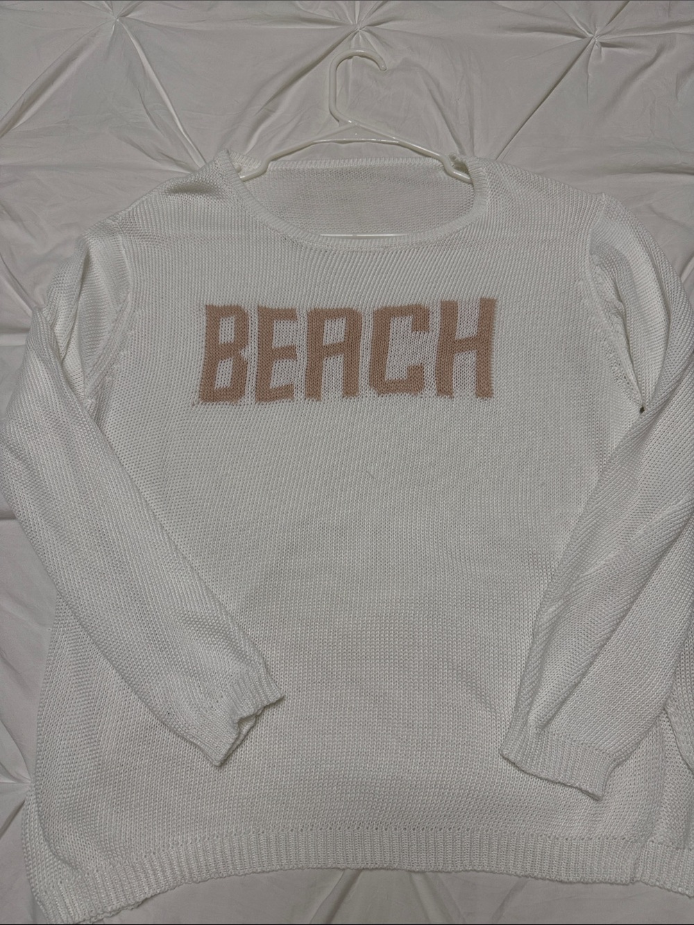 White Lightweight Knit 'BEACH' Pullover Sweater